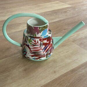 Anthropologie Small Glass Watering Can, Maroon & Teal Flower Pattern BRAND NEW!